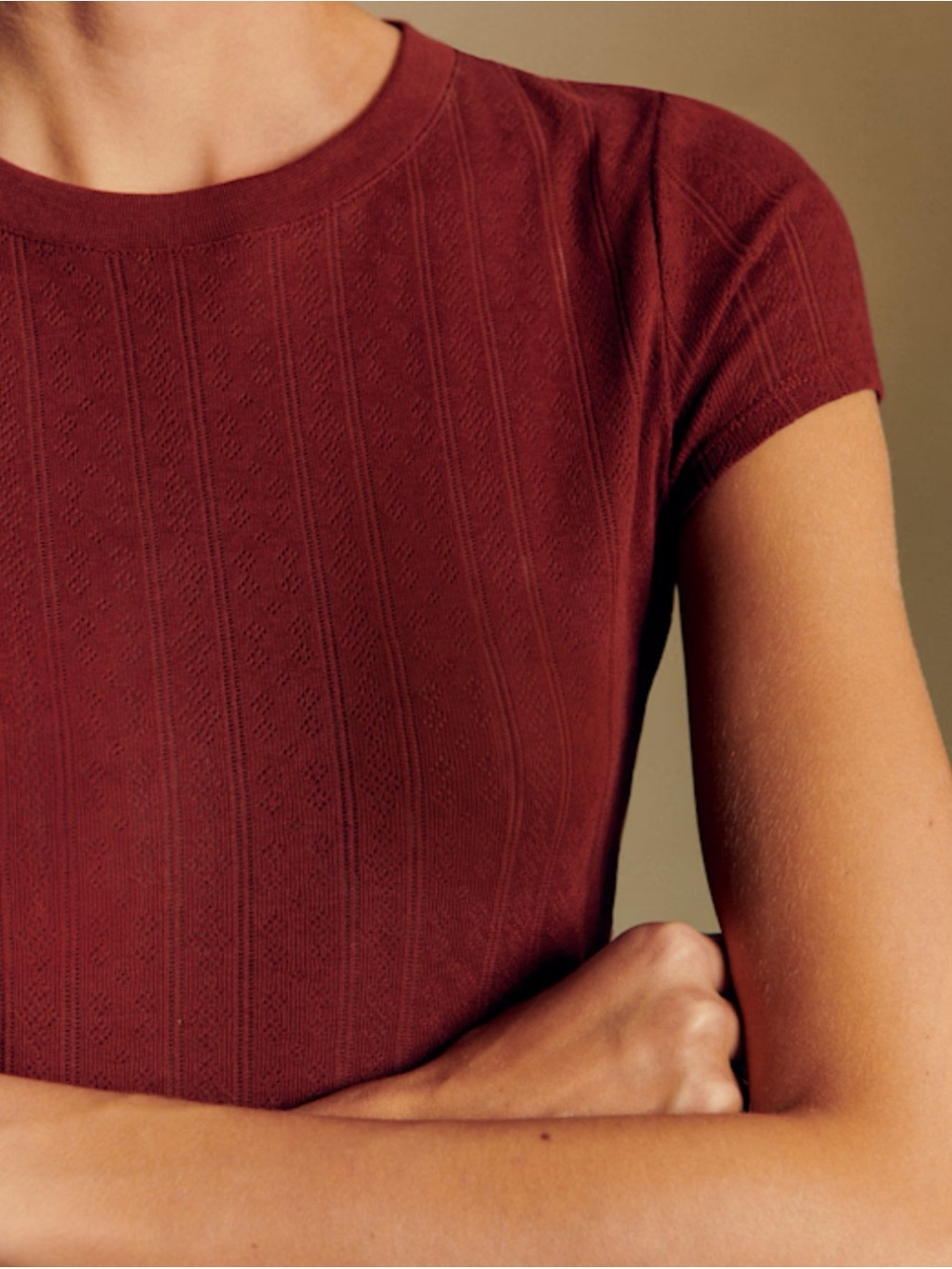 Sezane CAMIL T-SHIRT in BURGUNDY POINTELLE Size S ~ New No Tags - Picture 2 of 2